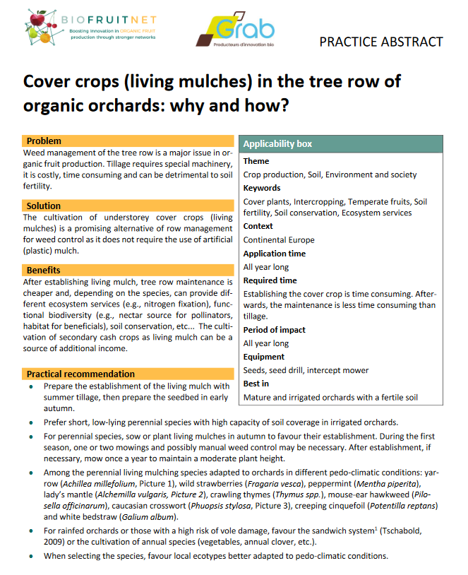 Cover crops (living mulches) in the tree row of organic orchards why